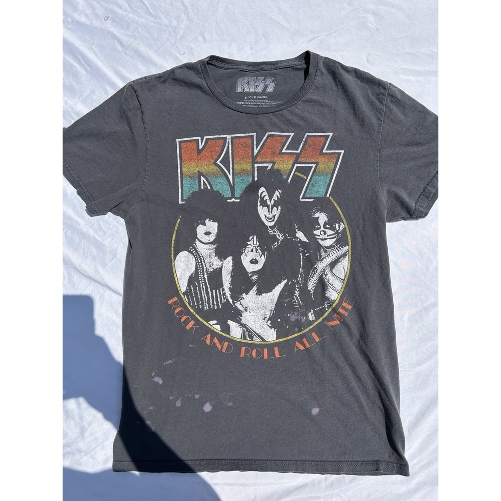 KISS Rock N Roll All Night Black T Shirt (stains) Sz Small